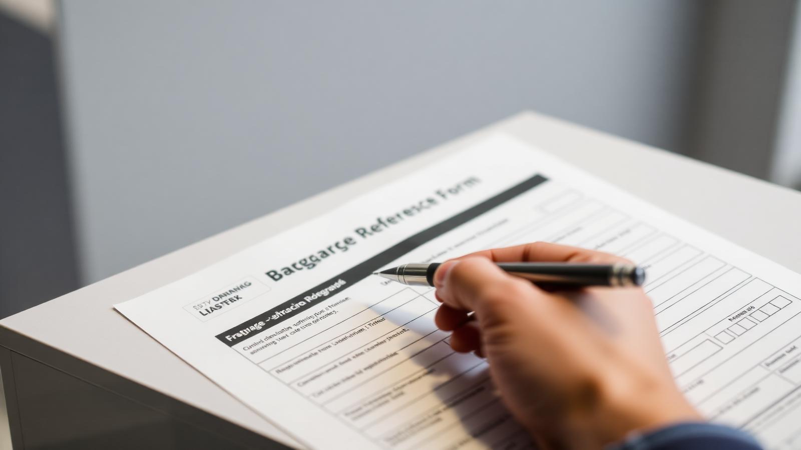 Baggage service counter at an airport with a passenger filing a report
