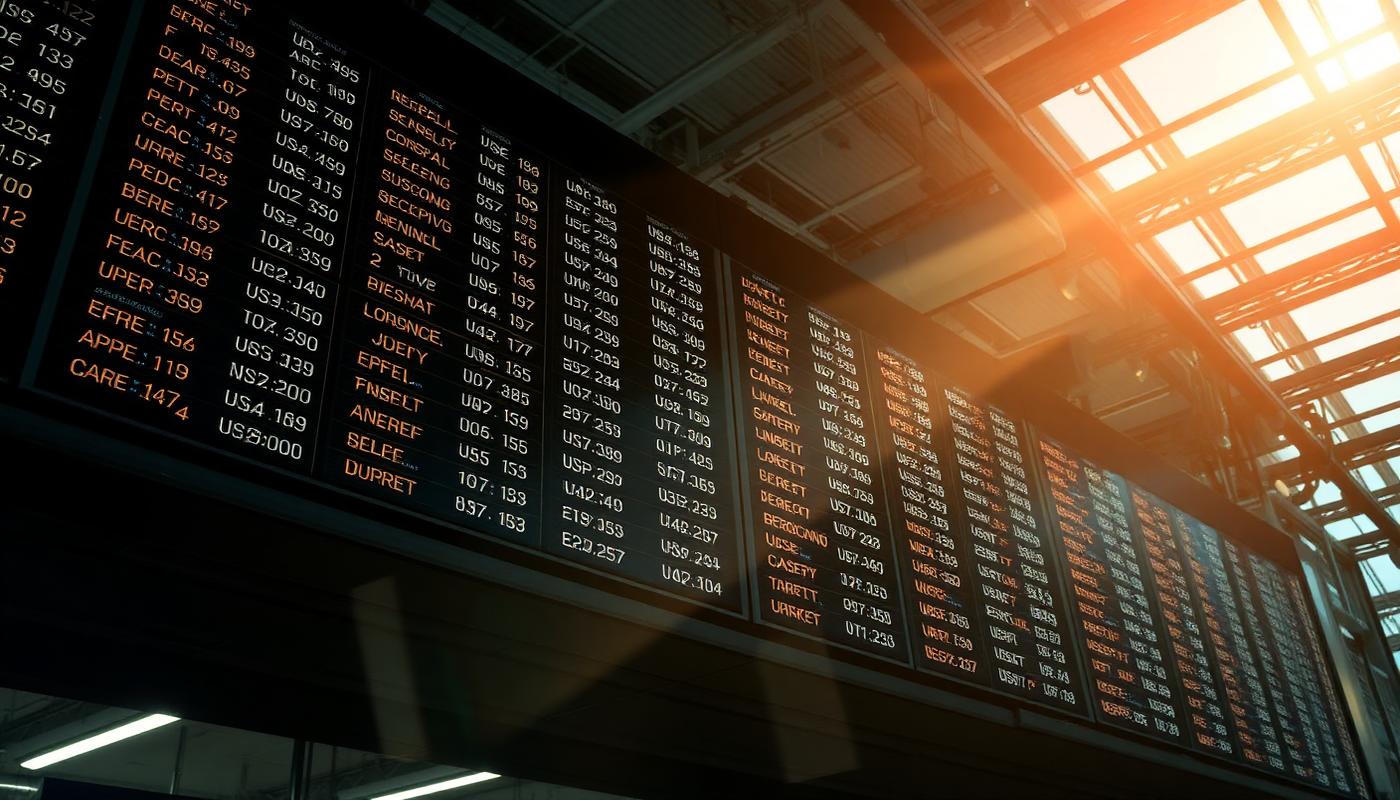 Traveller looking up at a departures board deciding between two earlier flights